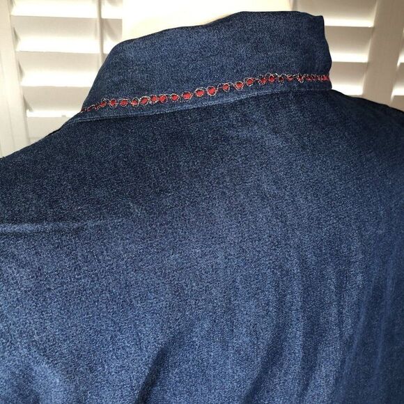 New Direction Plus 3X Blue Chambray Denim Vest Embroidered Harvest Fall Collared - Picture 10 of 12